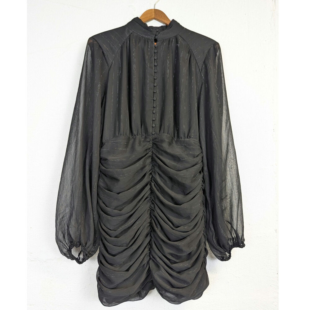 House of Harlow Mini Party Dress Black Gold Sheer Ruching Regency Retro Womens 8